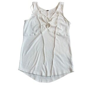Free People Size S Ribbed Tank Top Off White Lace‎ Up Everyday Basic Capsule